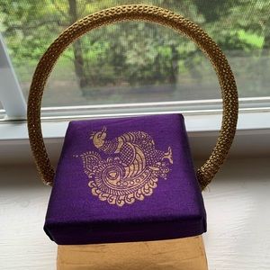 NWOT designer bollywood hand block print purple gold silk evening bag